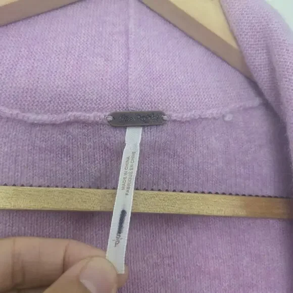 Free People Cashmere Duster Cardigan Size S Park Ave Lilac Pink Pockets Longline - Picture 6 of 9